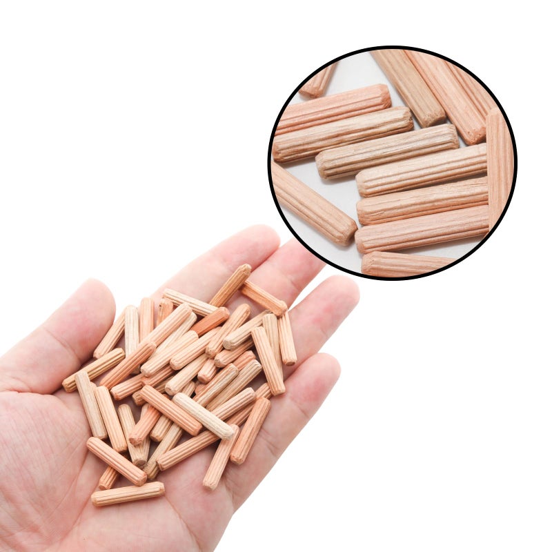 Adyoney 48Pcs 5mm x 25mm / 1/5 Inch x 1 Inch Wooden Dowel Pin Fluted Beveled Ends Wooden Pegs Support Shelves - Image 4